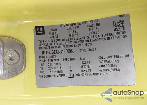 2016 GMC Canyon from USA, damaged, VIN 1GTH5BEA3G1306969